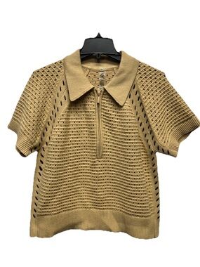 Lou & Grey Short Sleeve open Knit Half Zip Sweater Size M